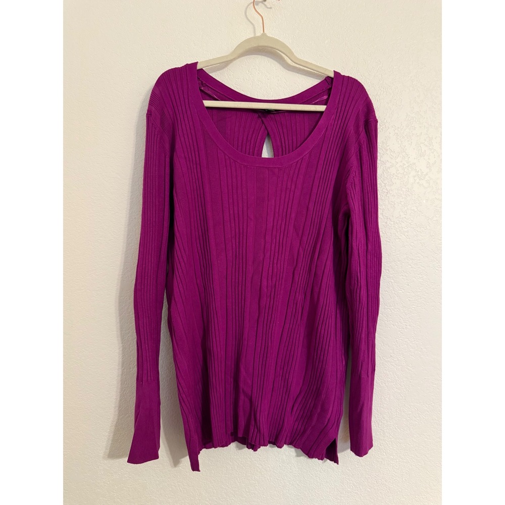 Lane‎ Bryant Womens Magenta Ribbed Cutout Back Sweater Plus Size 26 28
